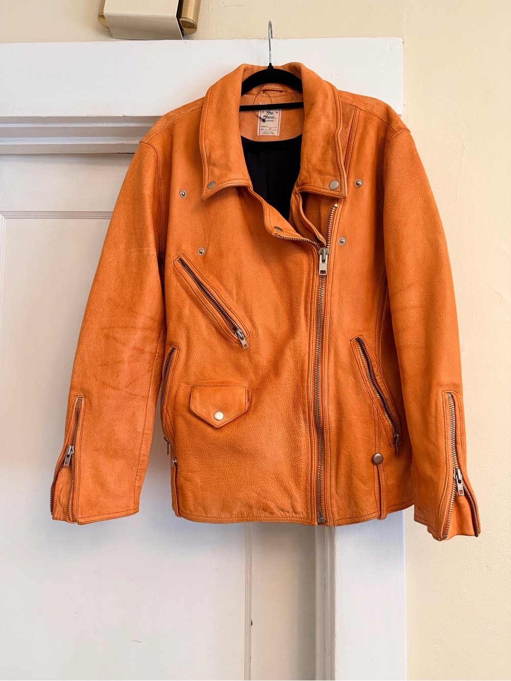 Free People We The Free Jealousy Leather Moto Jacket – Orange Crush